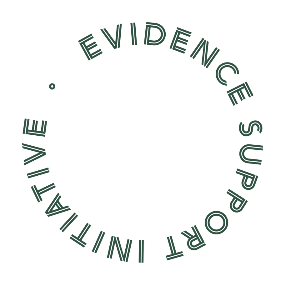 Lime green logo with the words evidence support initiative in dark green