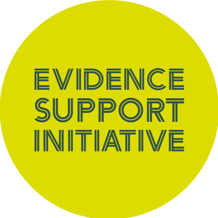 Lime green logo with the words evidence support initiative in dark green