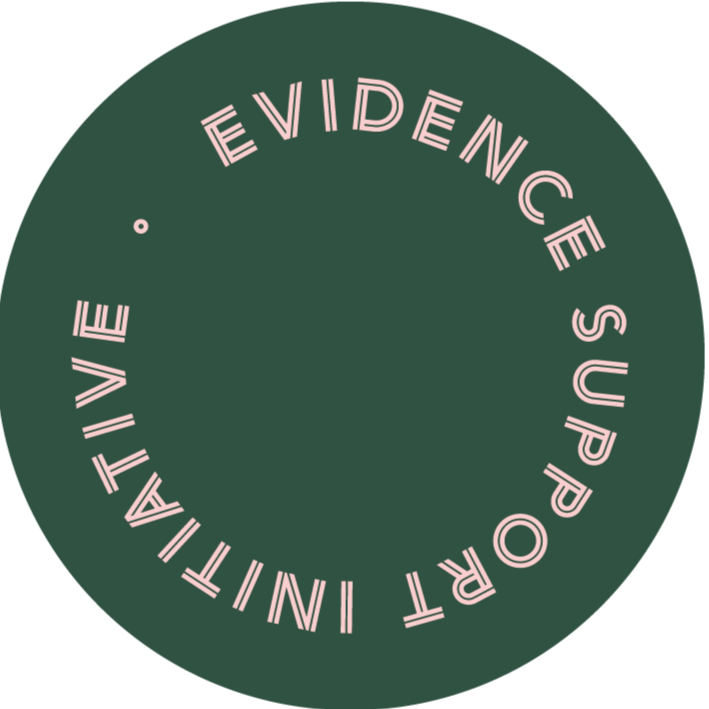 Lime green logo with the words evidence support initiative in dark green