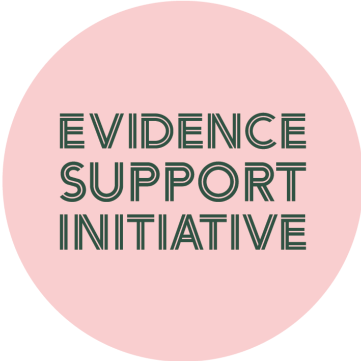 Lime green logo with the words evidence support initiative in dark green
